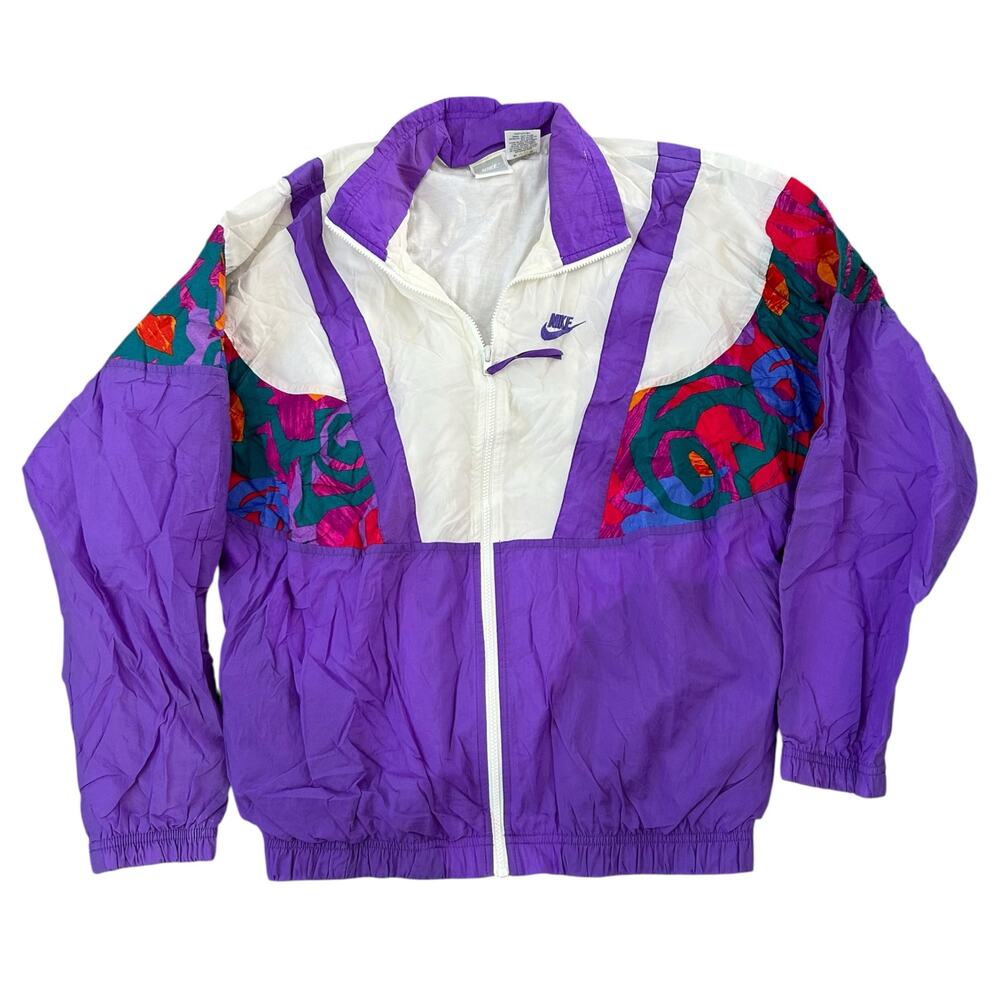 Vtg 90s Nike Windbreaker Womens Large Colorblock Geometric Sporty Streetwear